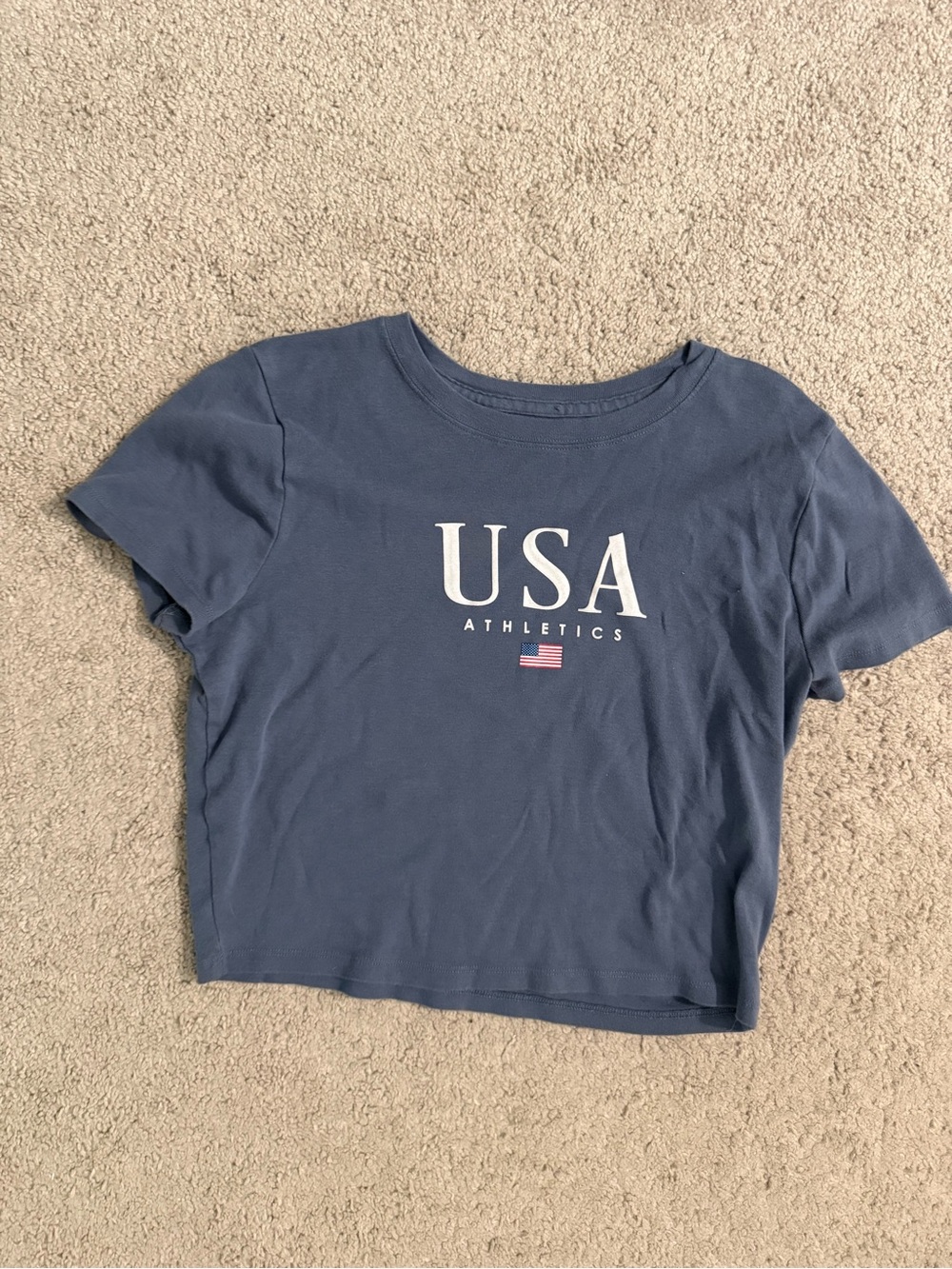 Hollister USA Athletics Women's Navy Crop T-Shirt